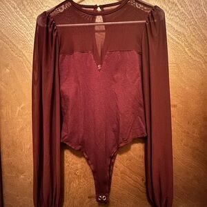 SO Burgundy Long Sleeve Bodysuit